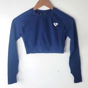 Womens Best Move Seamless Long Sleeve Crop Top Small Navy Blue Activewear Gym